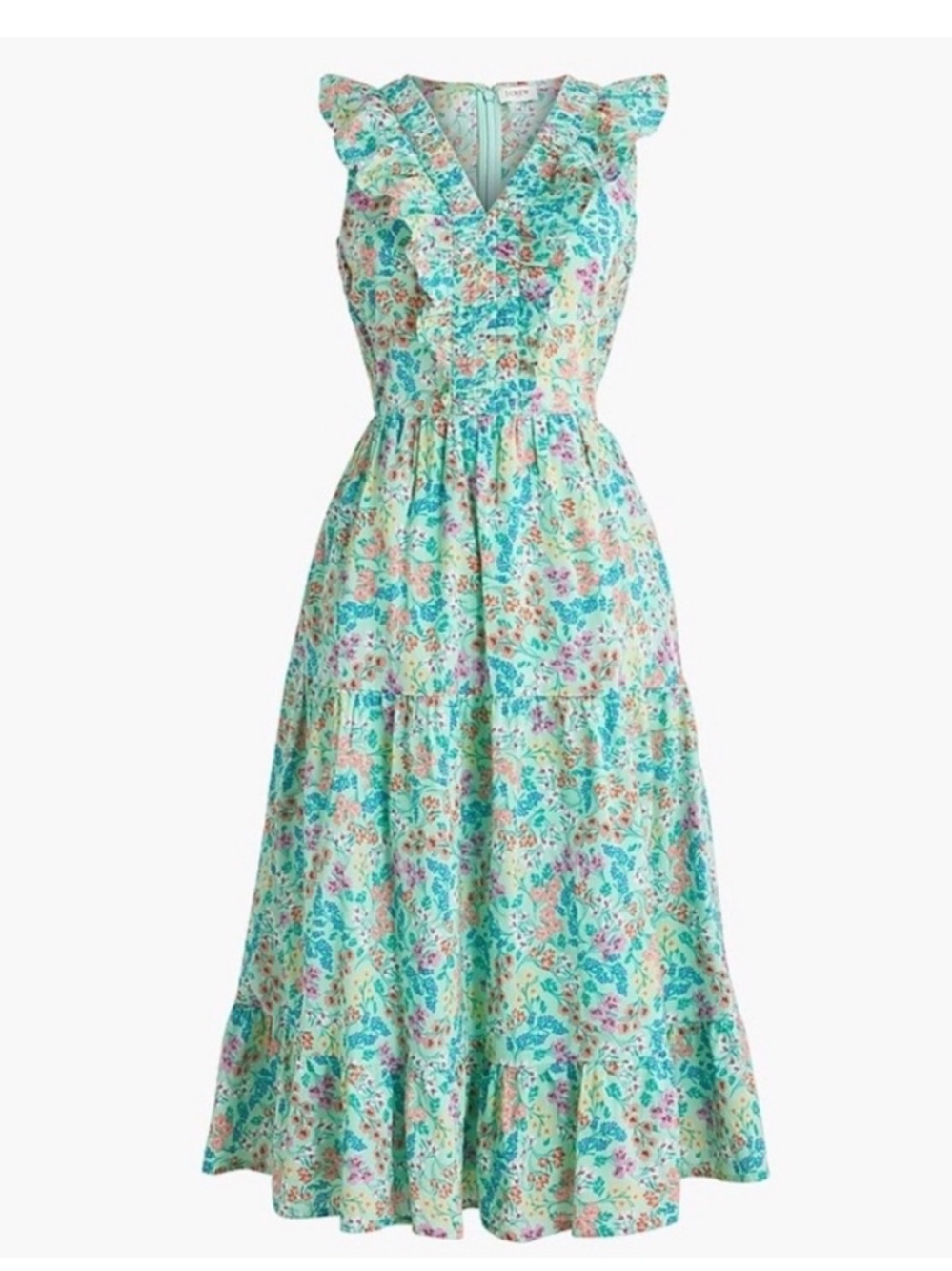 NWT J. Crew Aqua Floral Ruffle-Trim Maxi Dress size 12